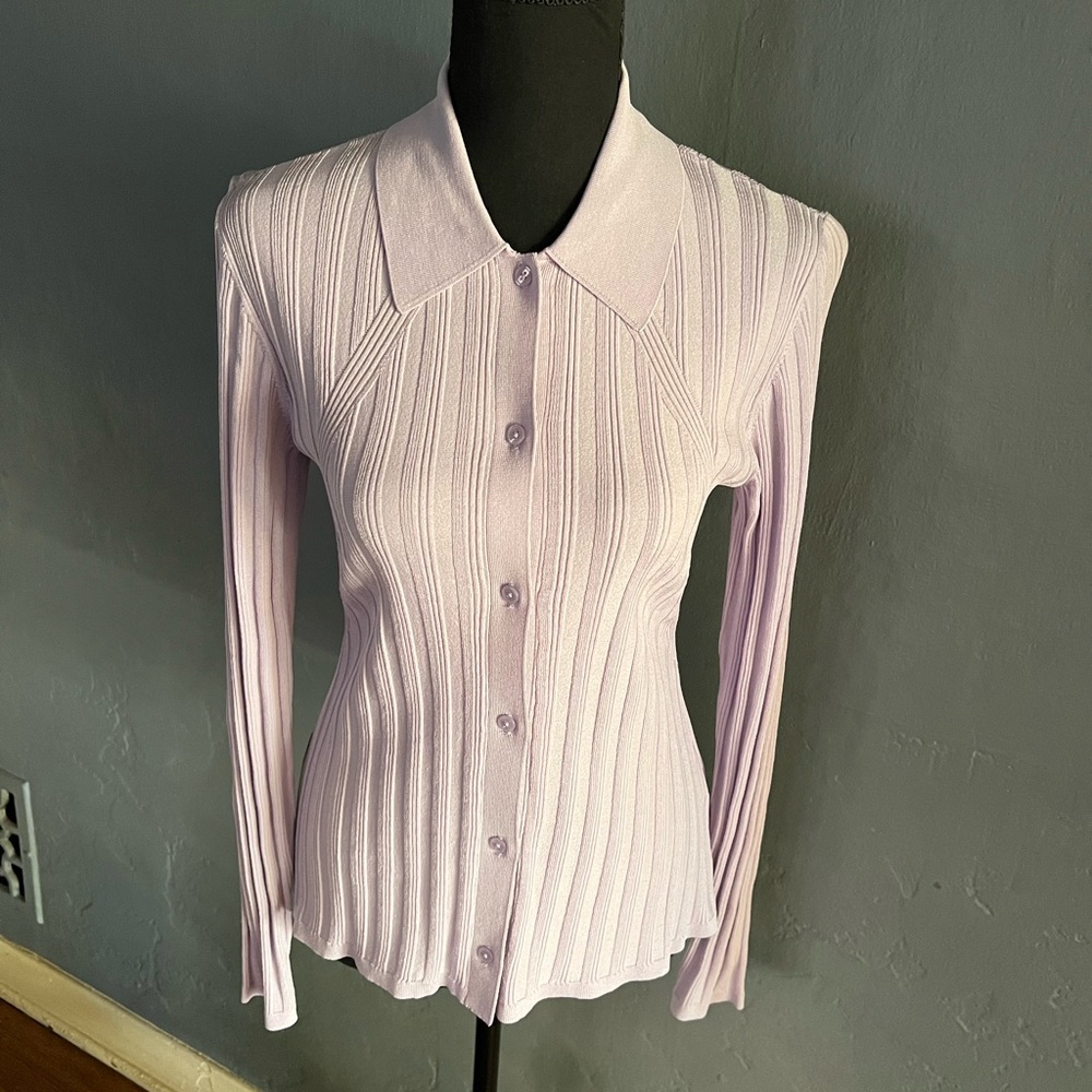Who What Wear, Pandora collard knit button down top, sweater, Lavender, XL